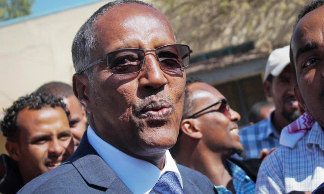 Ruling party candidate Muse Bihi Abdi speaks to the media after casting his vote in the presidential election in Hargeisa, in the semi-autonomous region of Somaliland, in Somalia. (AP)