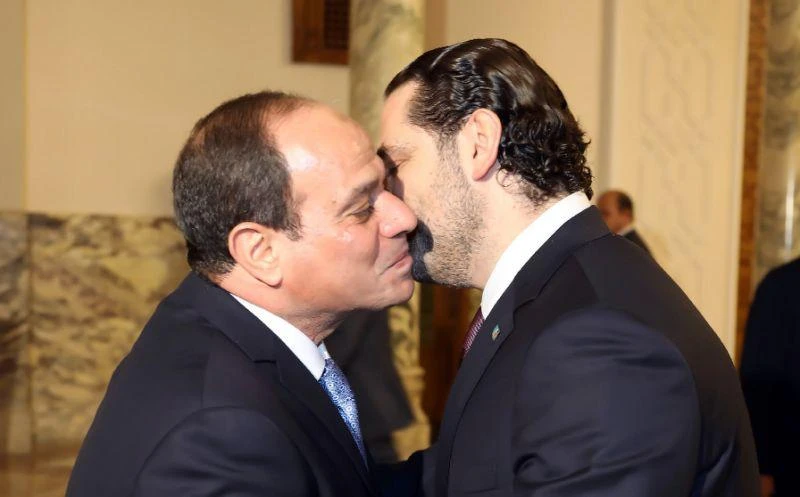 Egyptian PresidentAbdel Fattah El-Sisireceives outgoingLebanese Premier SaadHariri in Cairo. (AFP)