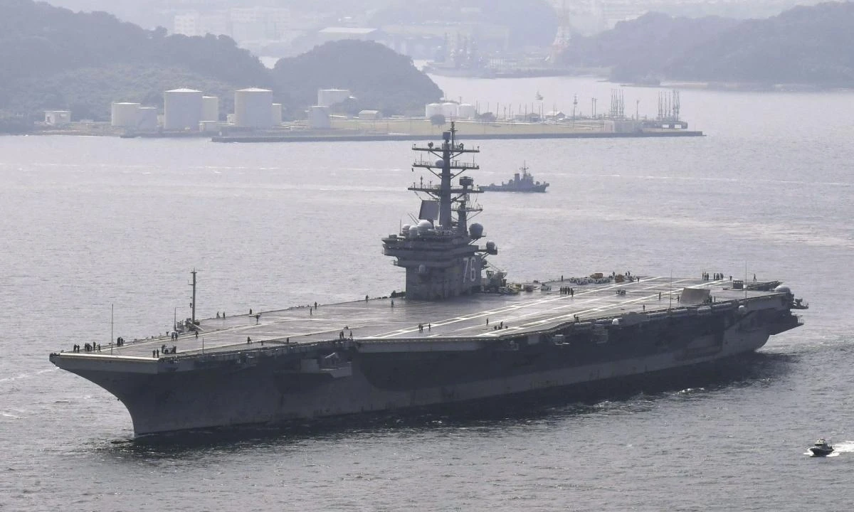 The US Navy transport plane was on its way to the aircraft carrier the USS Ronald Reagan, above, when it crashed in waters southeast of Japan’s Okinawa island. (Reuters)