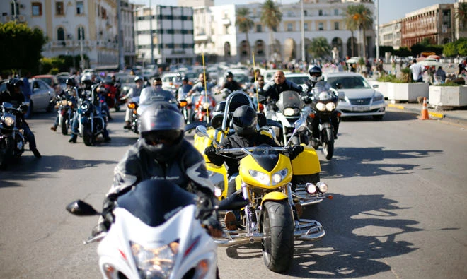 Members of the Tripoli bikers group ride their motorbikes on the streets of Tripoli, in this Nov. 4 photo. (Reuters)