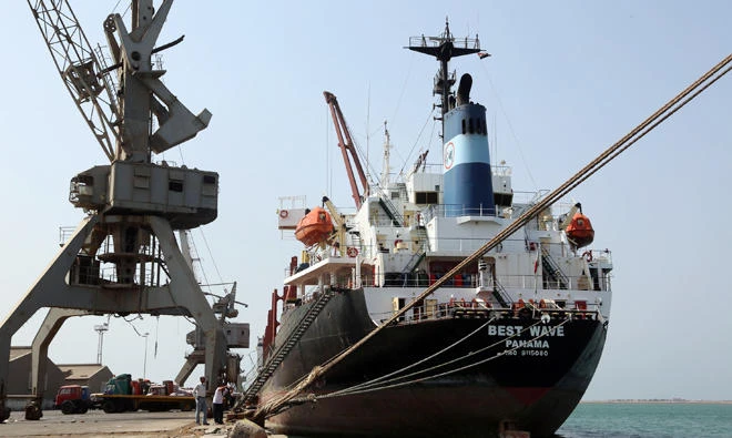File: A cargo ship moored at Yemen's rebel-held Red Sea port of Hodeida. (AFP)