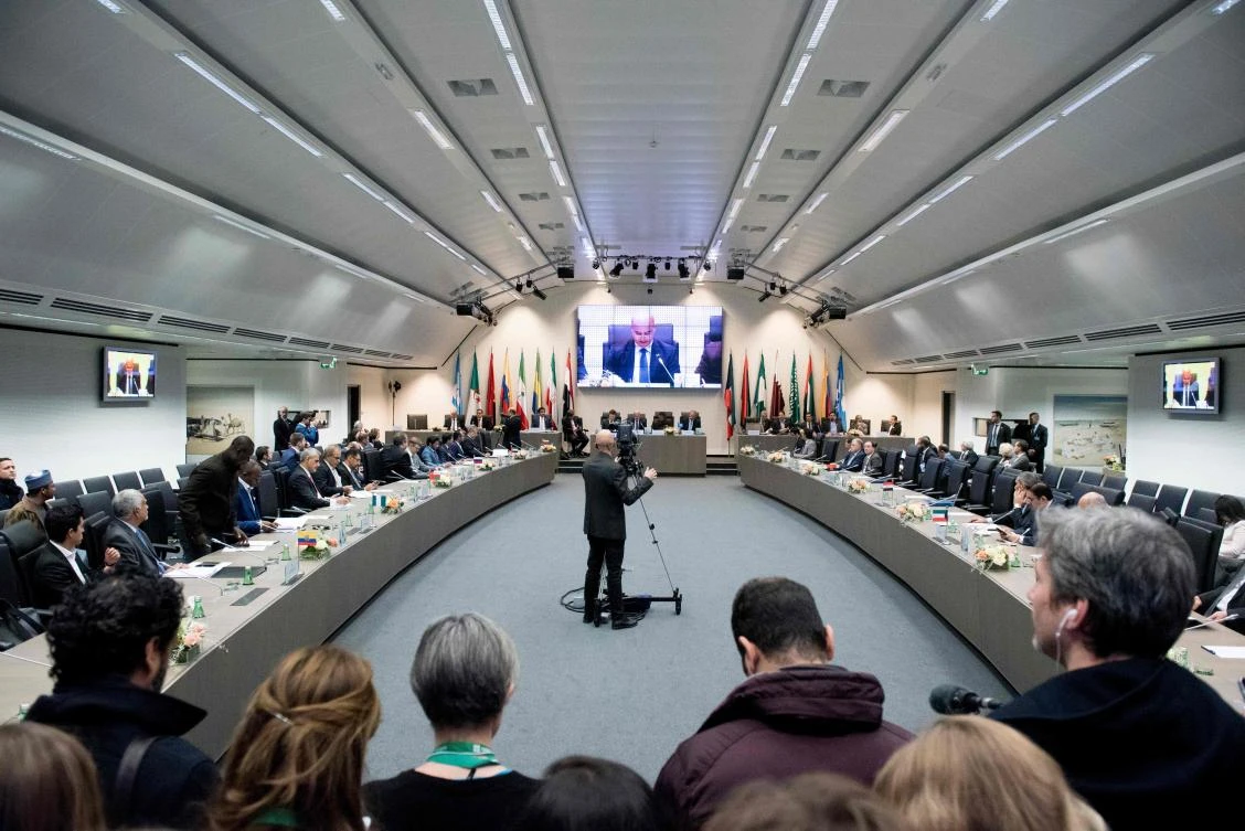 Above, OPEC ministers attend the informal meeting of the Organization of the Petroleum Exporting Countries on the eve of the 173rd OPEC Conference in Vienna, on November 29. (AFP)