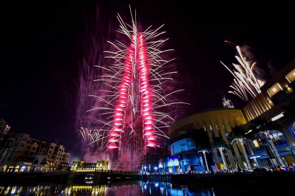 January 1, 2017 — Fireworks explode from the Burj Khalifa, world's tallest building, at midnight to celebrate the New Year in Dubai, UAE, Jan.1, 2017. (AFP)