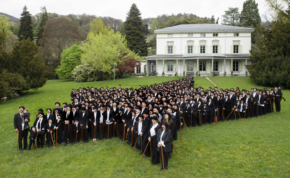April 16, 2017 — Fans dressed as Charlie Chaplin form a giant star in front of the Manoir de Ban to celebrate Charlie Chaplin on what would have been the actor’s 128th birthday. (AFP)