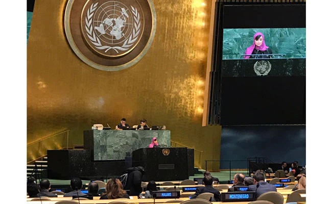 Manal Hassan Radwan, political coordinator of Saudi Arabia’s permanent delegation to the UN, delivers her address.