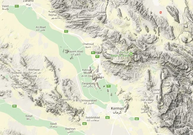 Above, Google map shows the epicenter of the 6.0 magnitude tremor that hit about 60 kilometers north of Kerman, according to the US Geological Survey.