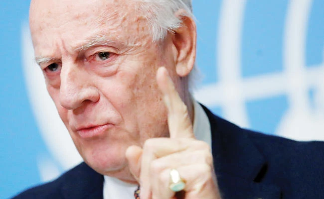 UN special envoy for Syria Staffan de Mistura attends a news conference in Geneva on Friday. (Reuters)