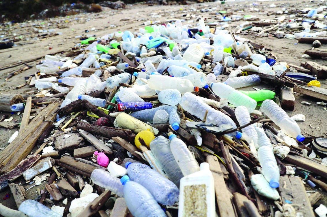 Garbage lies at Dbayeh’s seaside shore north of Beirut on Tuesday after it was washed away by the sea from the nearby seaside garbage dump of Karanatina. (AFP)