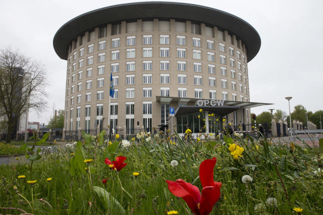 The headquarters of the Organization for the Prohibition of Chemical Weapons in The Hague, Netherlands, is shown in this photo taken on April 21, 2017. (AP Photo/Peter Dejong)