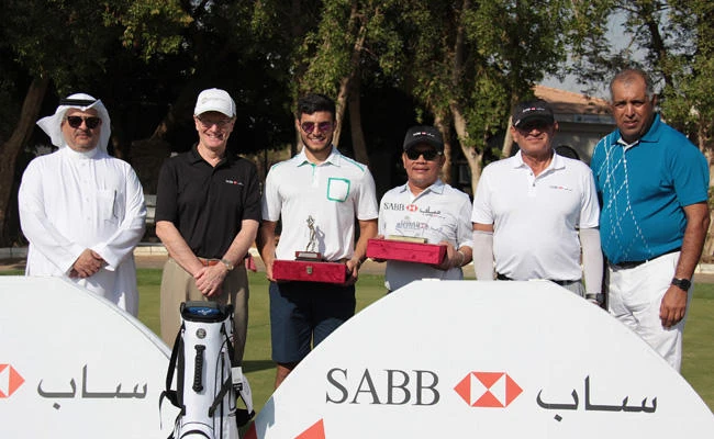 Best Gross champion Faisal Salhab and Best Net champion Nick Palce with Khaled Abunayyan, David Dew, Tariq Javed and Bouchaib El Jadiani. (Photo by Noel A. Alipoyo)