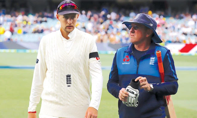 POSITIVE PAIR: England’s Joe Root and Trevor Bayliss. (AP)