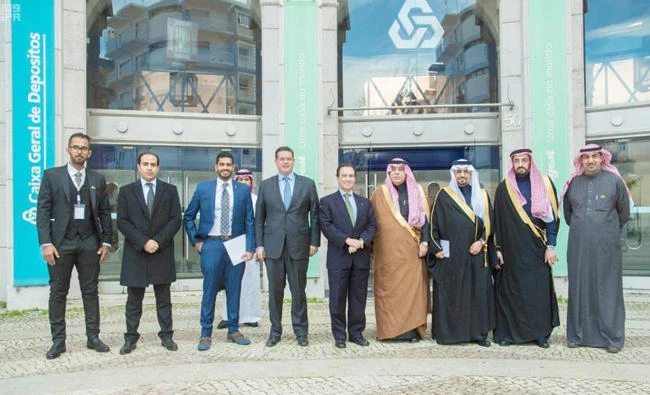 Commerce and Investment Minister Dr. Majid Al-Qassabi with trade delegates in Lisbon. (SPA)