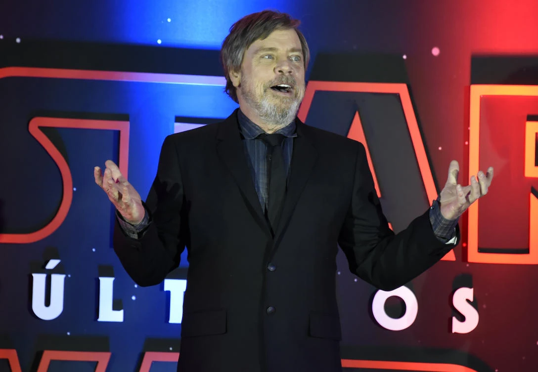 US actor Mark Hamill, who plays Luke Skywalker, speaks during a red carpet for “Star Wars the last Jedi” in Mexico City. (AFP)