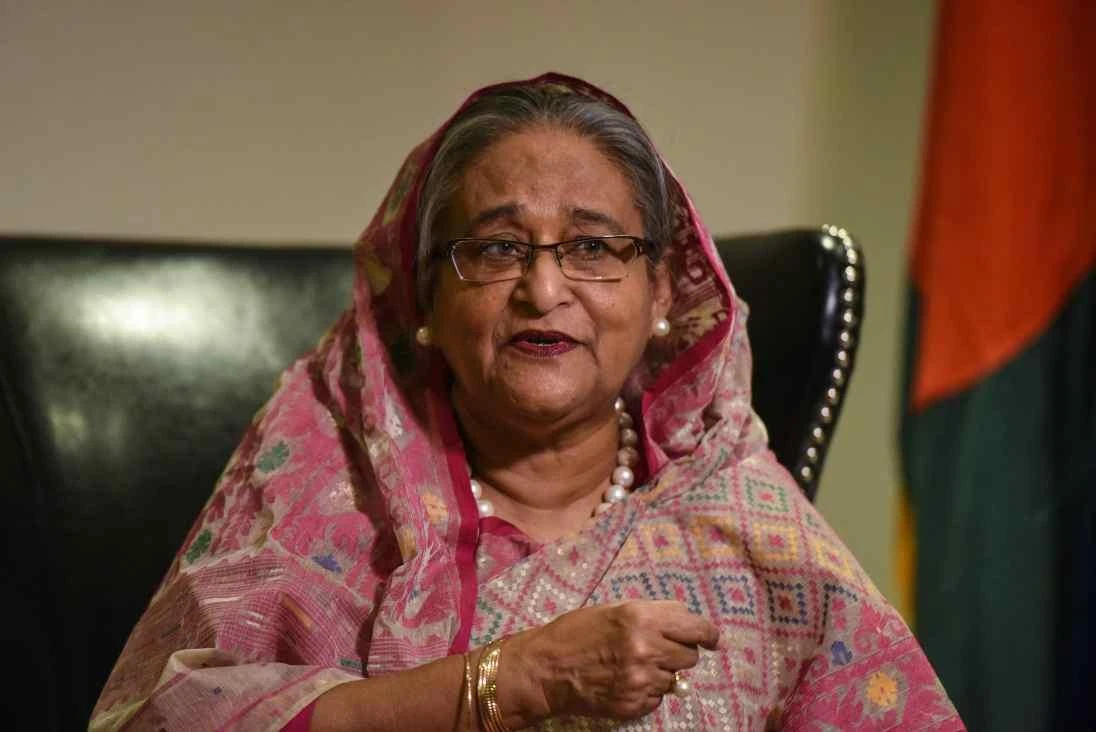 Bangladesh’s Prime Minister Sheikh Hasina Wazed speaks with a reporter during the United Nations General Assembly in New York City, US September 18, 2017. (Reuters)