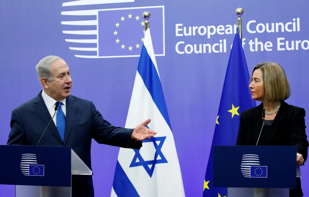 Israel’s Prime Minister Benjamin Netanyahu and European Union foreign policy chief Federica Mogherini brief the media at the European Council in Brussels, Belgium Dec. 11, 2017. (Reuters/Francois Lenoir)