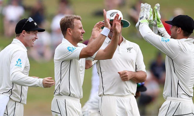 HIGH FIVES: The Black Caps easily won in Hamilton. (AP)