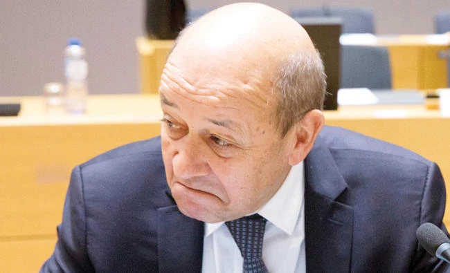 French Foreign Minister Jean-Yves Le Drian at a meeting of EU foreign ministers in Brussels. (AP)