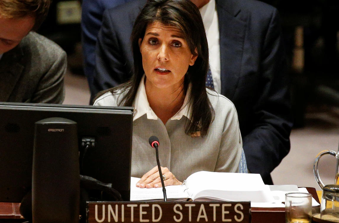 United States ambassador to the United Nations Nikki Haley addresses the UN Security Council meeting on the situation in the Middle East. (Reuters)