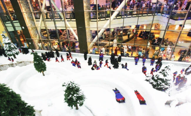 Despite growth in online shopping, around 84 percent of UAE residents are expected to do their festive shopping in physical stores and malls, some of which have attractions like aquariums and ski slopes. (Reuters)