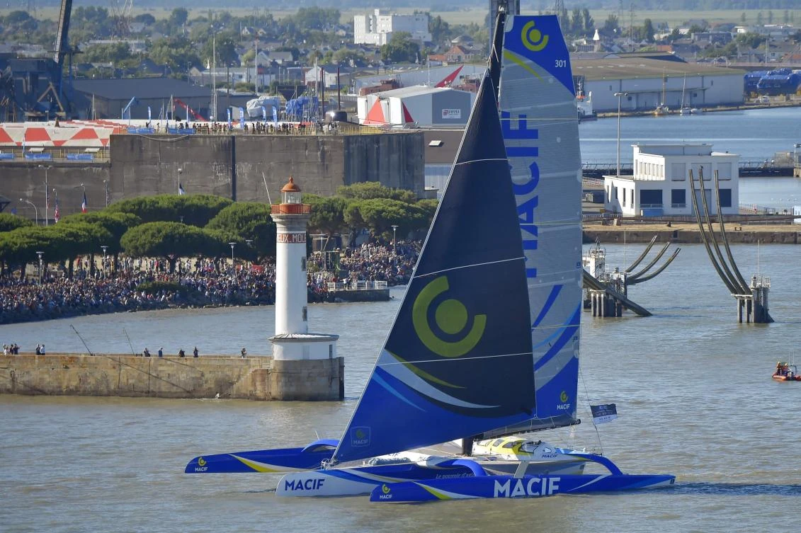 French skipper Francois Gabart sails his Ultim Macif multihull off Saint-Nazaire, to take the start of The Bridge 2017 transatlantic race on June 25. (AFP)
