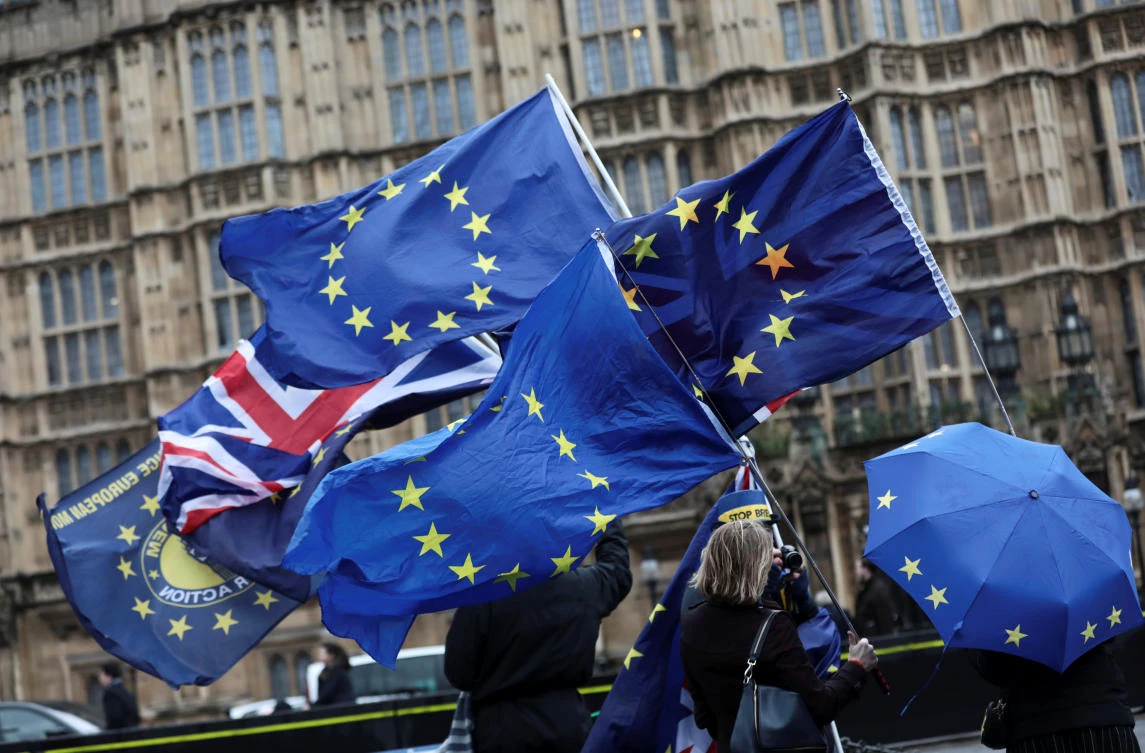 A BMG poll for The Independent has found that 51 percent of Britons would now keep EU membership while 41 percent want to leave the bloc, a near reversal of last year’s referendum result. Above, anti-Brexit supporters demonstrate in front the House of Parliament in London. (Reuters)
