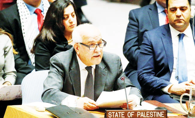 Riyad Mansour, the Palestinian envoy to the UN, addresses a recent UN Security Council meeting. (File/Reuters)