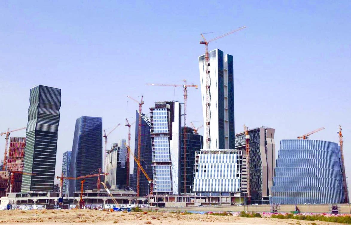 A view shows the construction of the King Abdullah Financial District in Riyadh. Saudi construction and cement stocks have gained in anticipation of higher infrastructure spending from the budget. (Reuters)