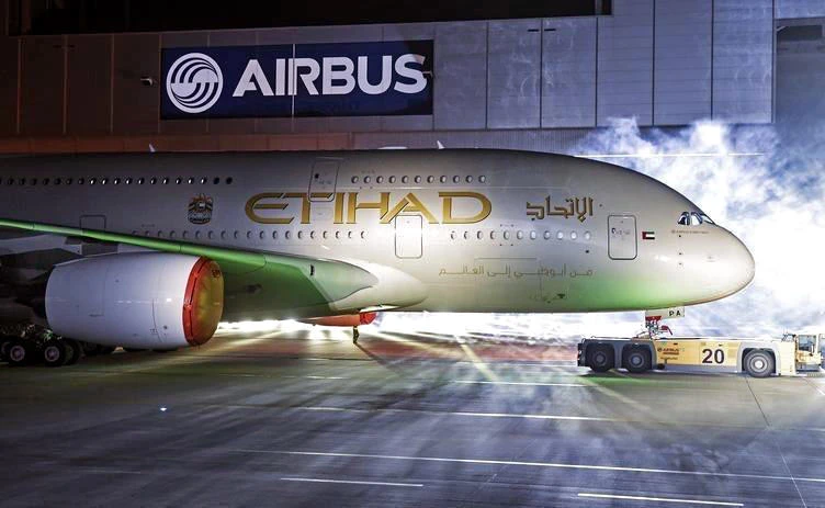 In this file photo, an Airbus A380 rolls out of a paint hangar during a branding ceremony of Etihad Airways at the German headquarters of aircraft company Airbus, in Hamburg-Finkenwerder, Sept.25, 2014. (REUTERS)