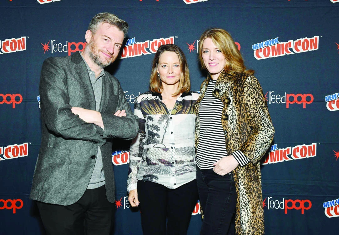 A file photo taken on Oct. 8 shows Charlie Brooker,
director Jodie Foster and Annabel Jones at Javits
Center in New York City. (AFP)