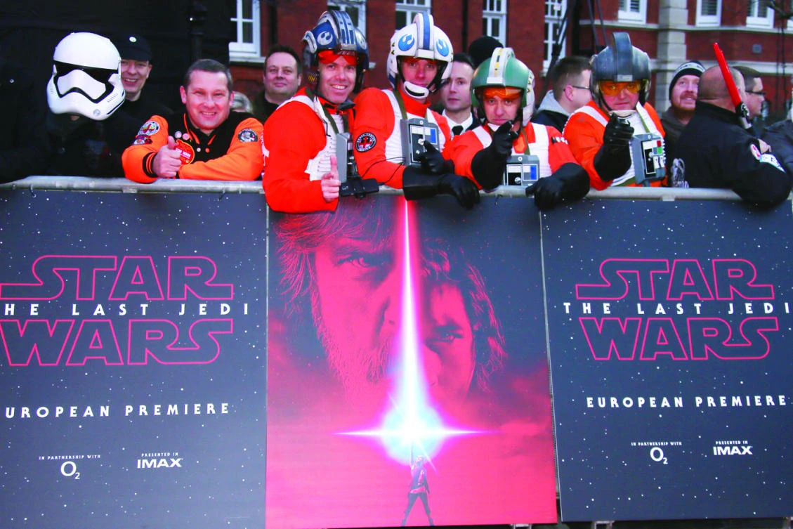 Fans gather ahead of the premiere of the film ‘Star Wars: The Last Jedi’ in London on Dec. 12. (AP)