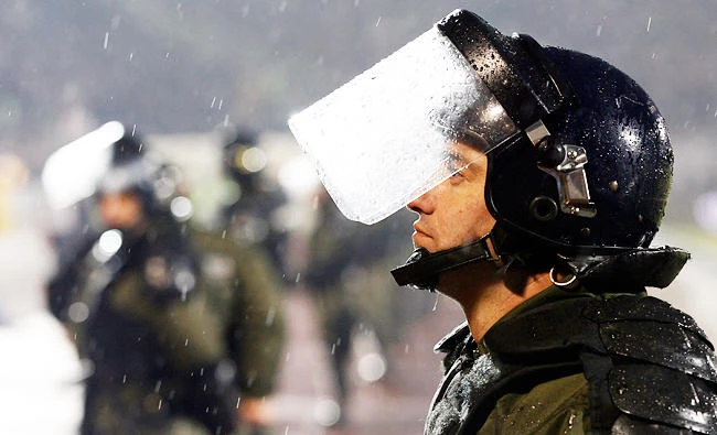 A Serbian police officer guards in Belgrade, Serbia, in this Dec. 13, 2017 photo. (AP)