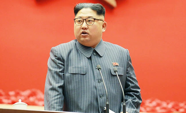 In this Dec. 23, 2017, photo distributed on Dec. 24, 2017, by the North Korean government, North Korean leader Kim Jong Un speaks during the conference of cell chairpersons of the ruling party in Pyongyang. (AP)