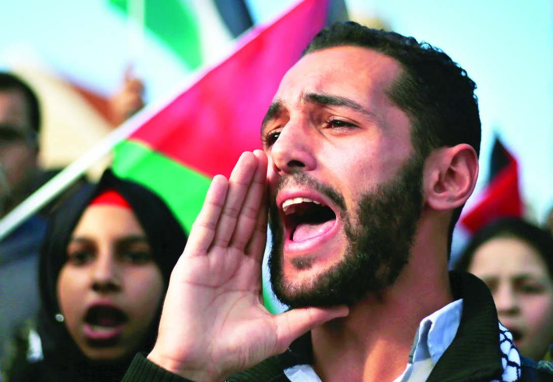 A protester chants slogans during an anti-Isaeli demonstration in Beirut. (File/AP)
