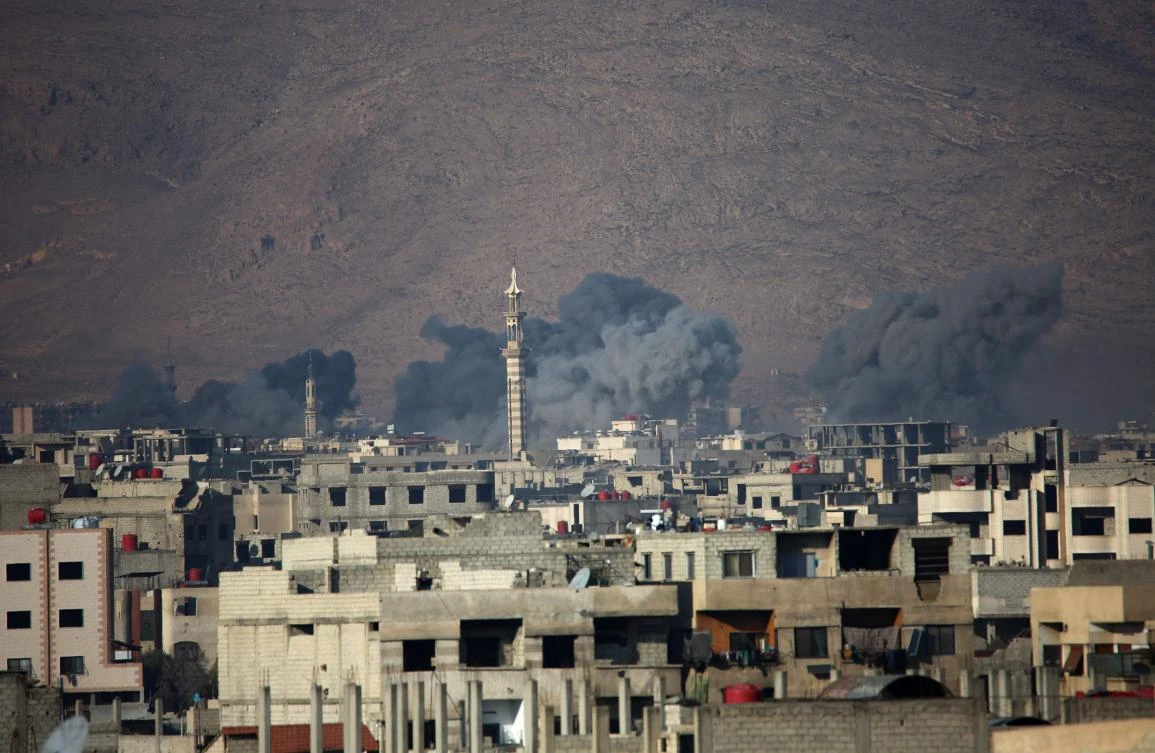 Smoke rises following an air strike on the rebel-held besieged town of Harasta, in the Eastern Ghouta region on the outskirts of the Syrian capital Damascus (AFP)