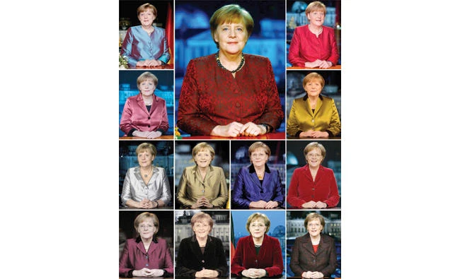 A combo of file pictures shows German Chancellor Angela Merkel posing after the recording of her annual New Year's speech at the Chancellery in Berlin (bottom row R to L) 2005- 2008, (second row R-L) 2009-2012, (third row R to L) 2013-2014, (top row R to L) 2015-2016 and (center, top) 2017. (AFP)