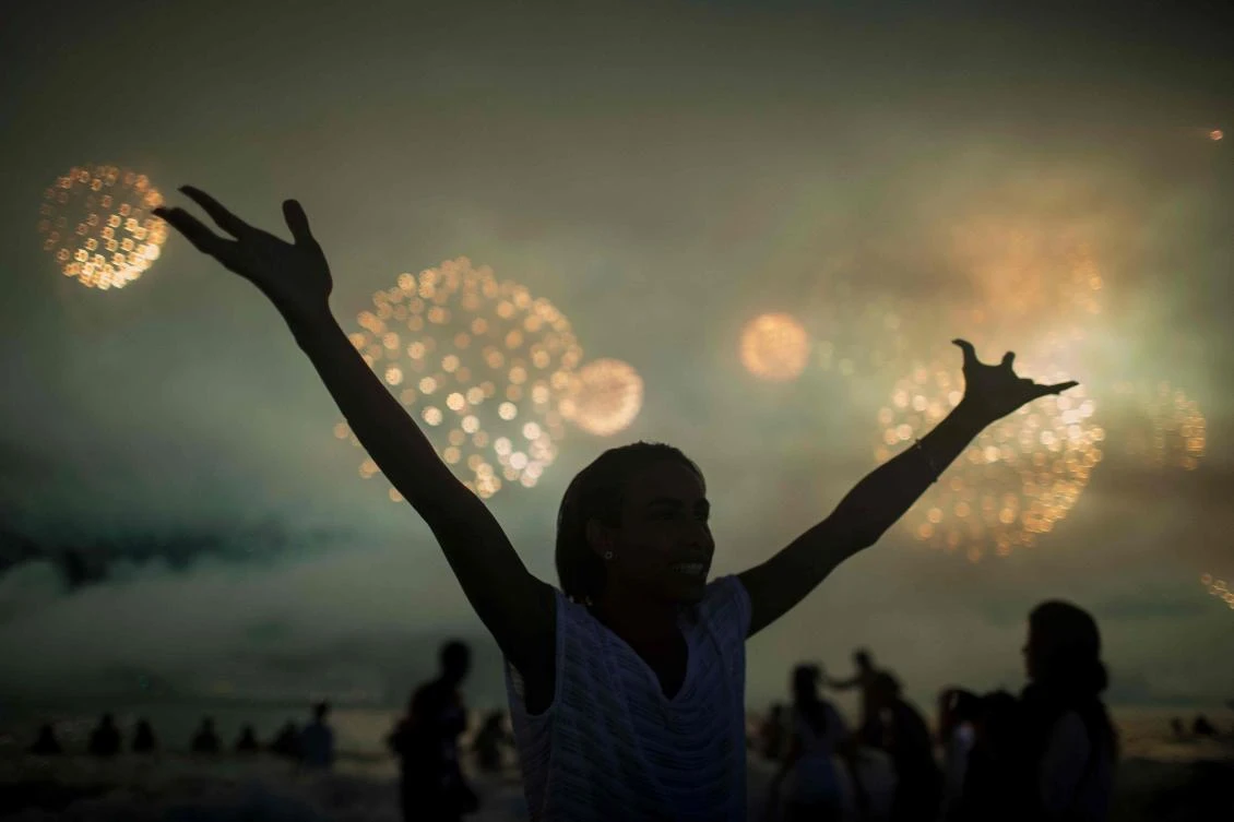 People watch fireworks during New Year's celebrations at Copacabana beach in Rio de Janeiro on January 1, 2018. (AFP)