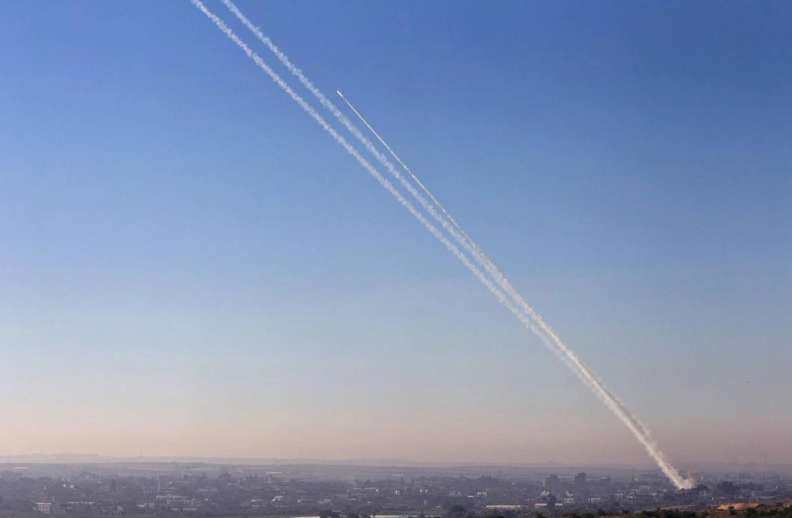 This file image shows a smoke trail as a rocket is launched from the northern Gaza Strip. (Reuters/Nir Elias)