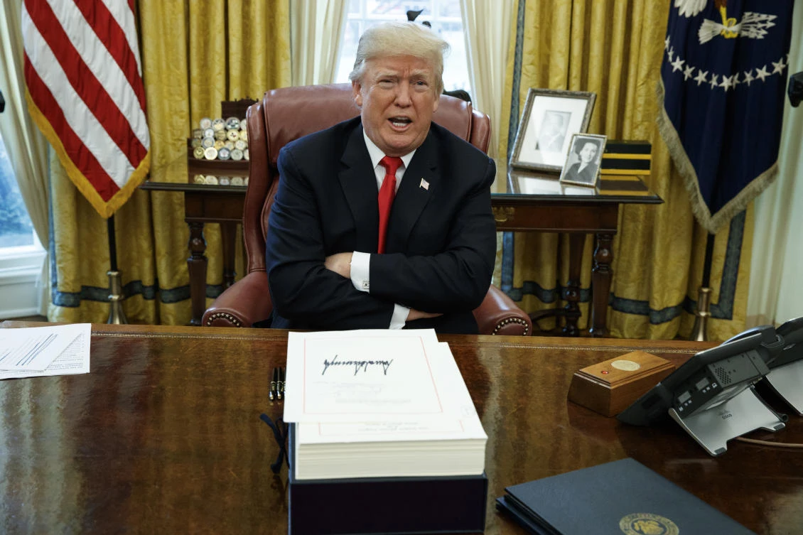 President Donald Trump speaks with reporters. (AP/Evan Vucci, File)