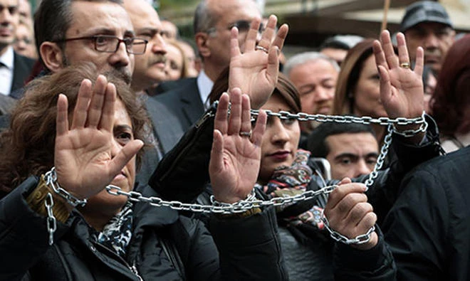 Turkish journalists protest in Ankara. (AP/file)