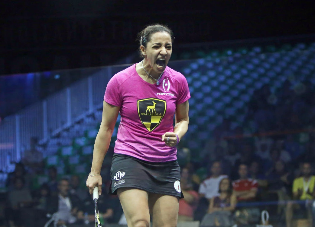 In addition to the lucrative $165,000 prize fund up for grabs in the Saudi Women's Squash Masters, the players will also be battling it out for points on the PSA World Series Standings — which are currently headed up by Egypt’s El-Welily, pictured. (AP)