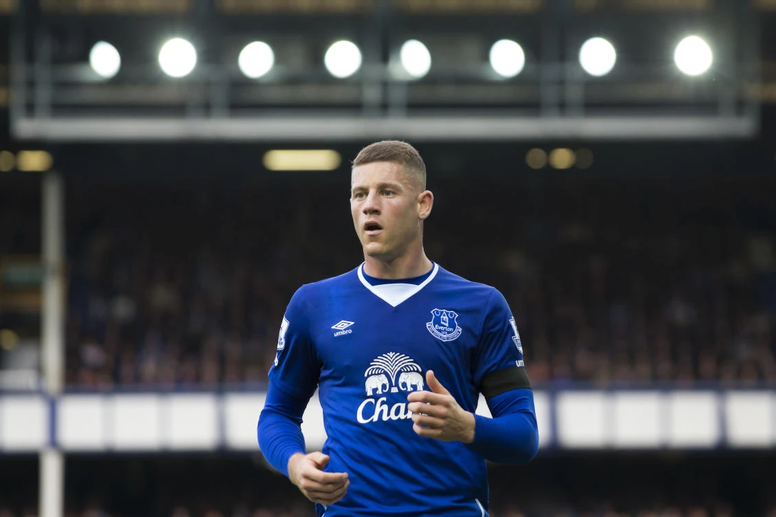 Everton’s Ross Barkley during the English Premier League soccer match against Manchester United at Goodison Park Stadium in Liverpool, England. (AP)