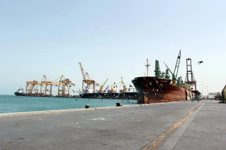 A ship is docked at the Red Sea port of Hodeidah, Yemen on March 23, 2017. (Reuters)