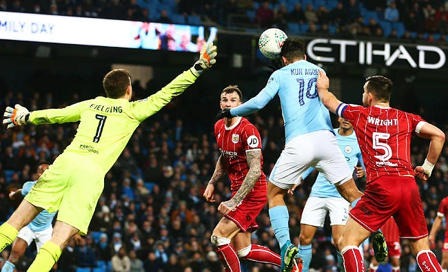 Manchester City's Sergio Aguero scores his sides second goal. (AP)