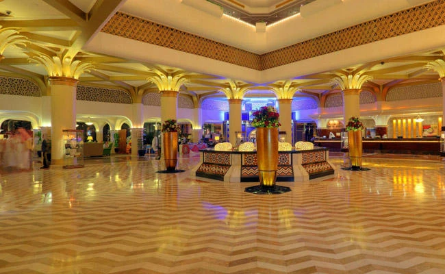 Above, the lobby of the Intercontinental Jeddah hotel. The number of available rooms in Jeddah rose 7 percent in December, according to industry monitor STR. (Courtesy Intercontinental Jeddah)