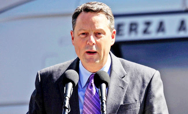 U.S. Deputy Chief of Mission John Feeley in Mexico speaks during a ceremony at a hangar of the Secretariat of National Defense in Mexico City, Mexico, in this November 8, 2010 file photo. (REUTERS)