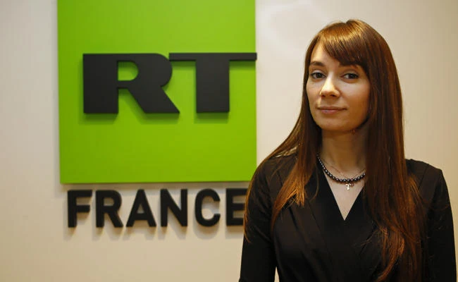 Xenia Fedorova, chief executive of RT France, attends an interview with the Associated Press in Paris on Jan. 9, 2018. (AP Photo/Francois Mori)