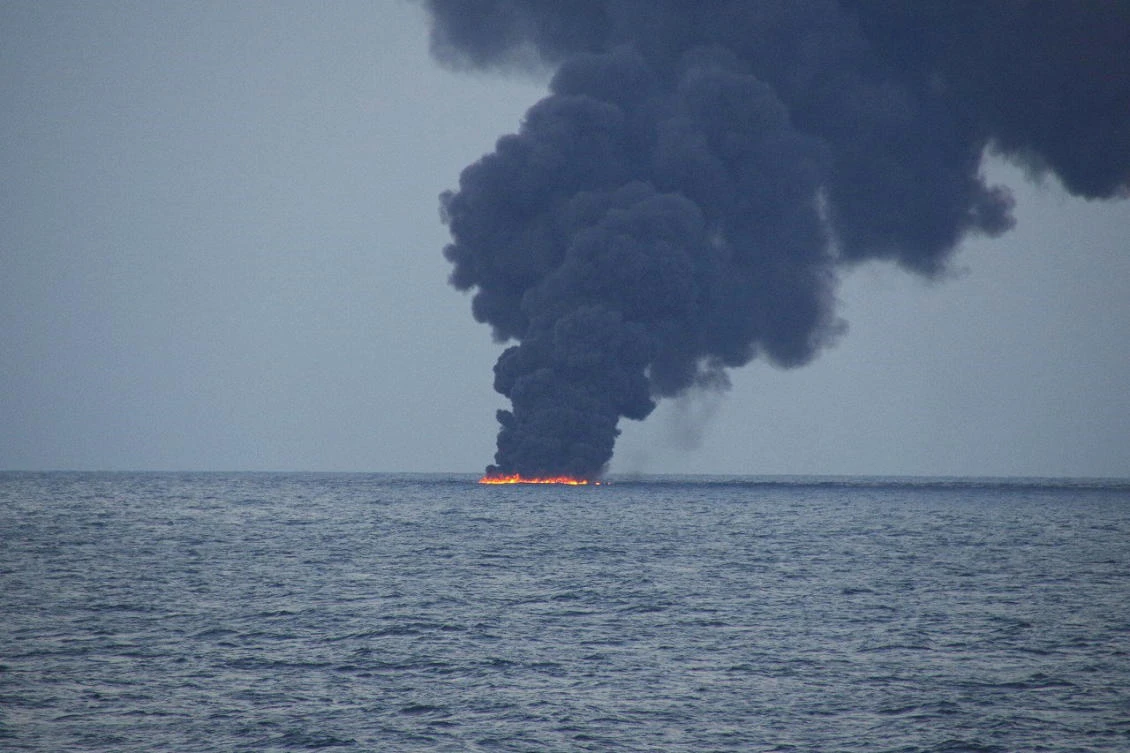 Black smoke billows from tanker sinking site as worry grows over sea damage