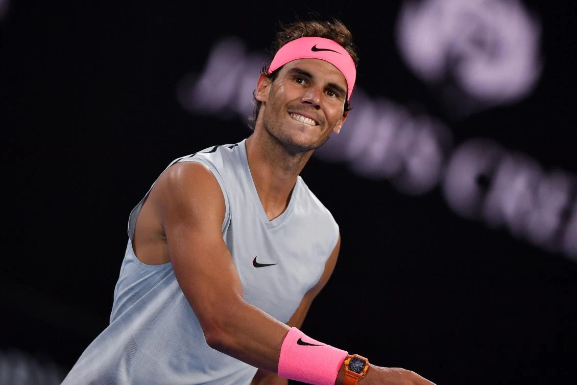 Spain’s Rafael Nadal reacts during their men’s singles first round match against Dominican Republic’s Victor Estrella Burgos on day one of the Australian Open tennis tournament in Melbourne on January 15, 2018. (AFP)