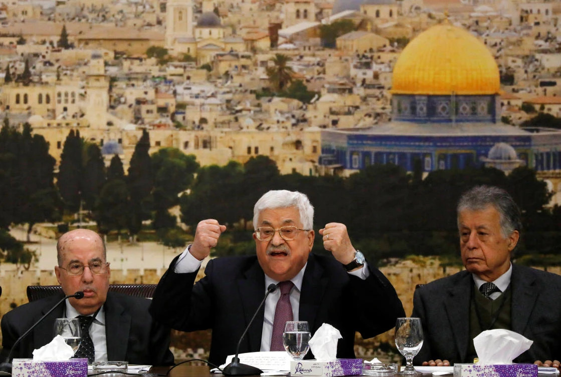 Palestinian President Mahmoud Abbas speaks during the meeting of the Palestinian Central Council in the West Bank city of Ramallah January 14, 2018. (Reuters)