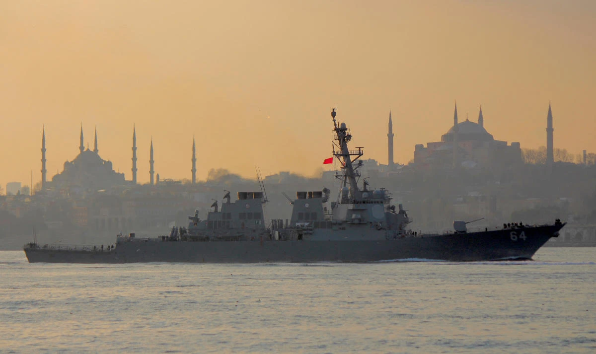 Above, a US Navy destroyer sails on Bosphorus Strait on its way to the Black Sea. Turkey hopes the new 45-kilometer canal would ease the pressure on Bosphorus, one of the world’s busiest shipping lanes. (Reuters)